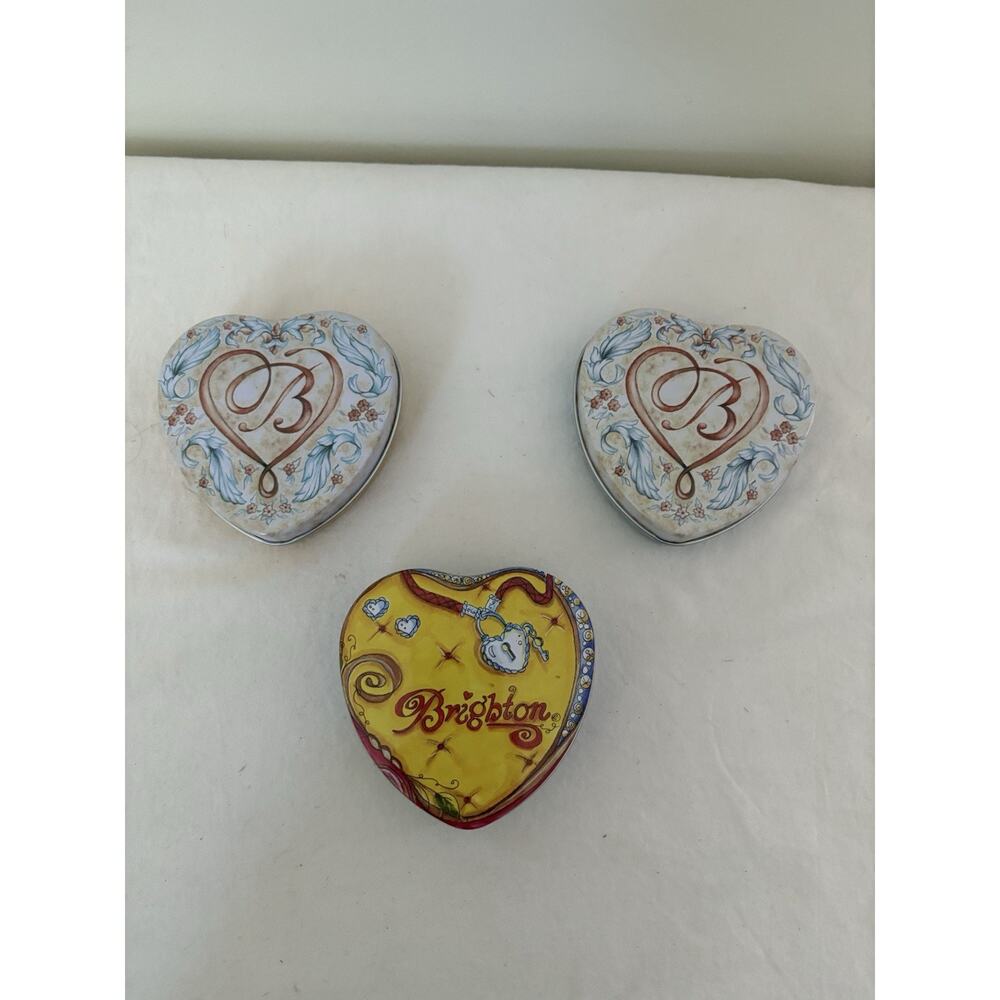 Brighton Jewelry Heart Shaped Empty Tins Collectible Box Keepsake 5 1/2"x5 3/4"